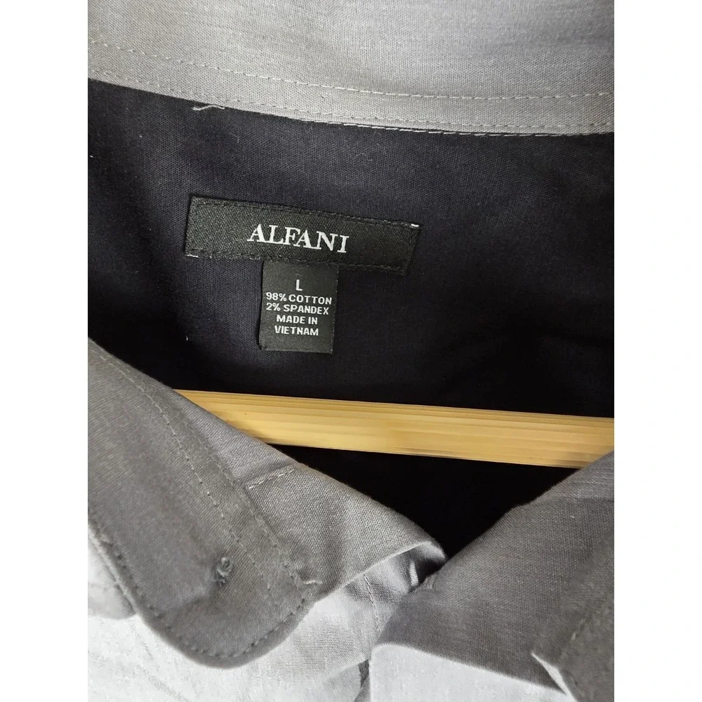 Alfani Grey Stretch Modern Solid Point Collar Shirt Men's Size Large NWT